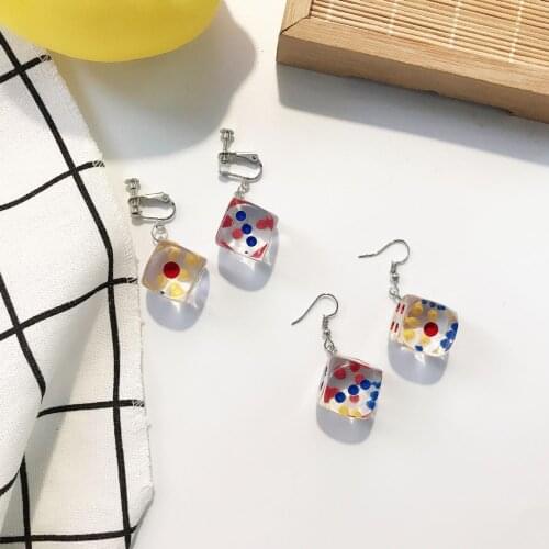 Super Funny Transparent Cube Dice Drop Earrings for Women Girls Geometric Colorful Dangle Earrings Jewelry Accessaries Gifts