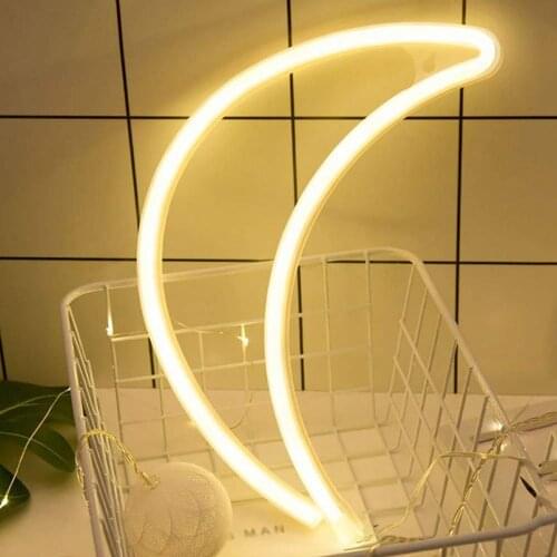 LED Neon Light Sign Moon Night Light for Kids' Bedroom Wall Art Romantic Christmas Birthday Gift Powered by AA Battery USB