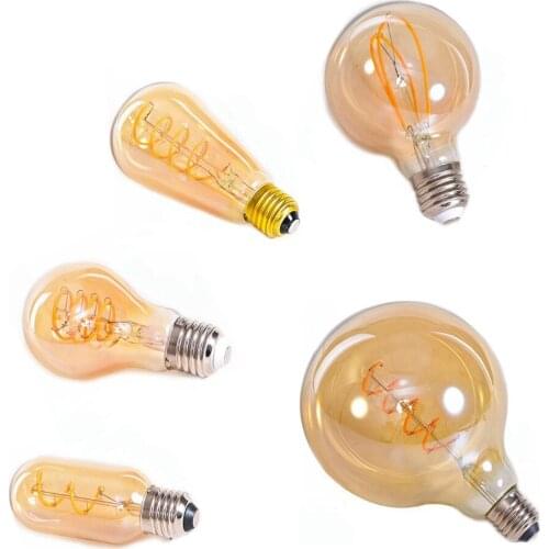 E27 220V LED Retro Lamp 4W Spiral Edison Light Bulb T45 st64 G95 Vintage Decoration Brown Filament Ampoule Incandescent Bulb
