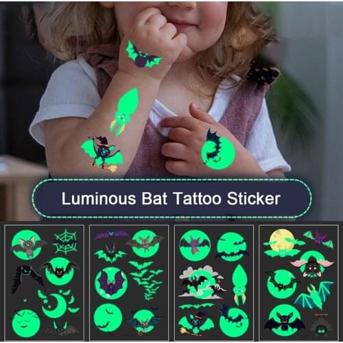 Halloween Luminous Tattoo Stickers Temporary Waterproof Bat Stickers For Face Arm Funny Atmosphere Halloween Tattoo Sticker