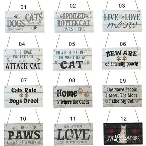 Cat Tags Rectangular Wooden Pet Tag Cat Accessories Lovely Friendship Animal Sign Plaques Rustic Wall Decor Home Decoration