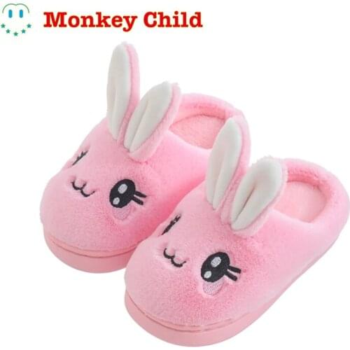 Baby Girls Cotton Classic New Winter Childrens Cute Rabbit Plush Slippers Boys Home Indoor Shoes Furry Kids Slippers