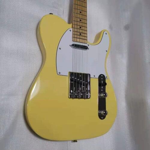 Tele Electric Guitar Yellow Color Basswood Guitar Body Maple Fingerboard Silver Hardware High Quality Free Shipping