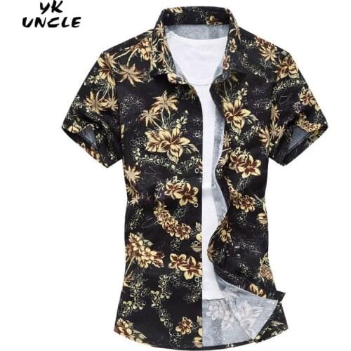 YK UNCLE Brand Clothing New Arrival 2017 Summer Man Casual Floral Shirts Short Sleeve Mercerized Cotton Big Size Men Dress Shirt