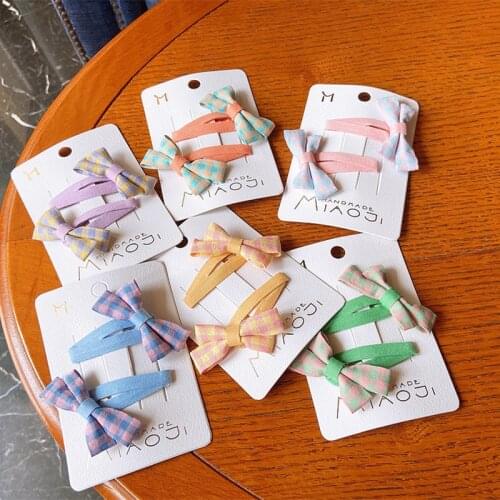 1 Pair Korean College Style Simple Lattice Fabric BB Clip Headwear Fashion Sweet Girl Children Hairpins Hair Accessories