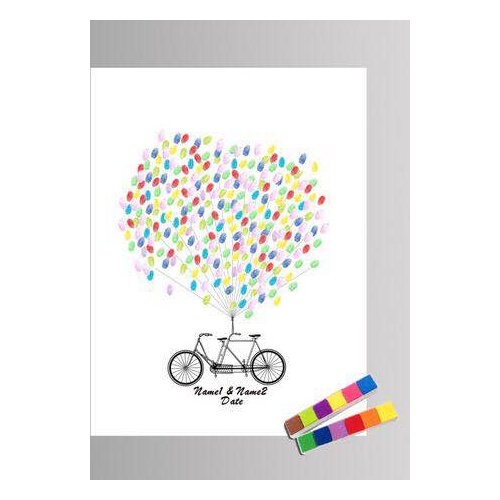 Bride And Groom Wedding Guestbook Fingerprint Sign Custom Bicycle balloons names and date Print Fingerprints wedding decoration