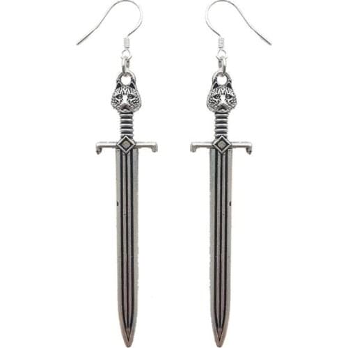 Women Gothic Owl on Sword Drop Earrings Antique Silver color Sword Medieval Renaissance Weapon Dangle Earrings Fashion Jewelry