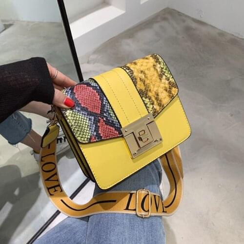 Snake Print yellow PU Leather Flap Bags for Women 2021 Branded Trend Womens Trending Designer Crossbody Shoulder Handbags