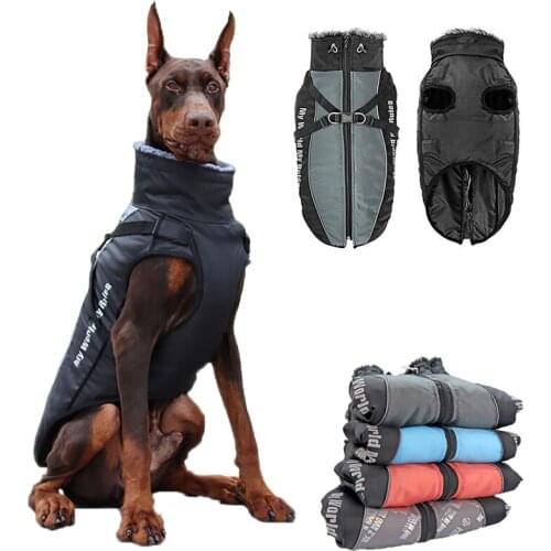 Winter Dog Costume with Fur Collar Warm Vest Clothes For Extra Large Dog Waterproof Reflective Jacket Pet Coat French Bulldog