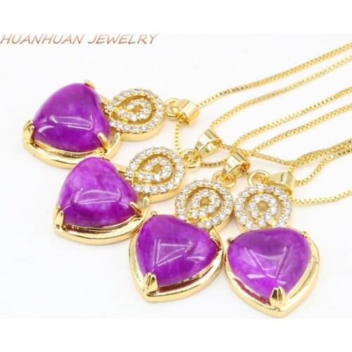 Gold-Color Stainless Steel Chain Heart Pendant 19x29mm For Women Zircon Natural Stone Jades Necklace Pendants Diy Jewelry B3338