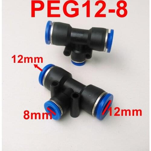 10pcs/lot T Union Tee Reducer 12mm To 8mm Tube Fitting PEG12-8 T shape Pneumatic Pipe Fitting