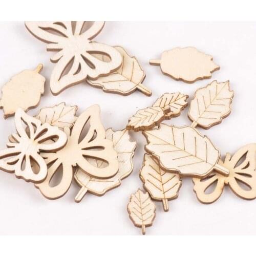 18Pcs Mixed Butterfly/leaf Wood DIY Crafts Scrapbooking For Handmade Wooden Ornaments Home Decor Accessories 20-40mm m2168