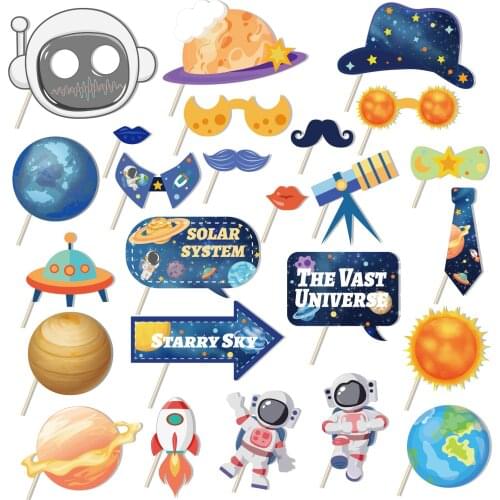 25pcs/set Space Planet Solor System Astronaut Stars Photo Booth Props Happy Birthday Party Photobooth Props of Party Supplies
