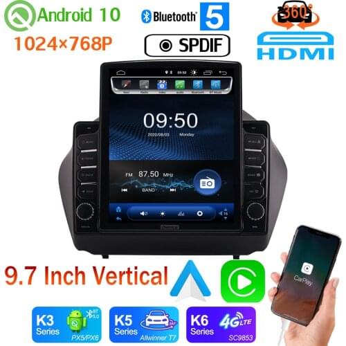 9.7" Vertical Tesla Style Android 10.0 PX6 4G+64G Car GPS Navigation For Hyundai Tucson IX35 2010-2015 Radio DSP CarPlay 4G WiFi