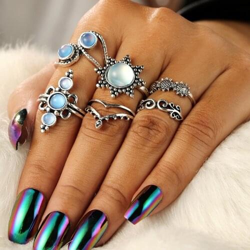 Bohemian Jewelry Stone Ring Sets for Women Charm Wave Flowers Ringen Voor Vrouwen Butterfly Chunky Ring for Girls Anillos Hombre