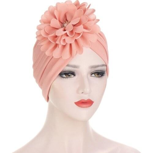 Big Flower Turbans For Women Muslim Pleated Turban Bonnet Femme Musulman Ready to Wear Headwraps Caps Ladies Hair Loss Chemo Cap
