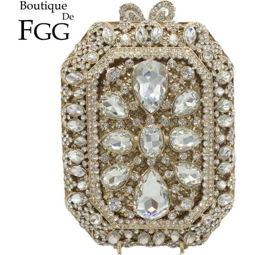 Boutique De FGG Cute Mini Box Clutch Women Crystal Evening Bags Wedding Party Dinner Rhinestone Handbags Bridal Diamond Purses