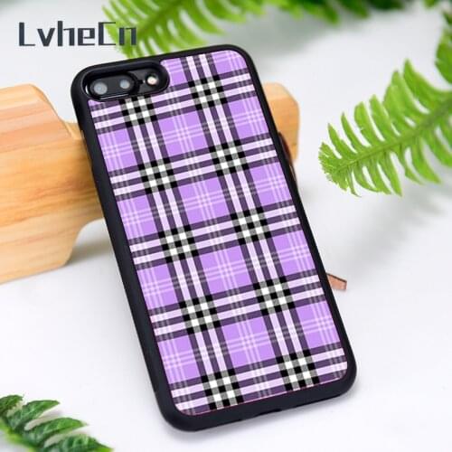 LvheCn Silicone Rubber Phone Case Cover for iPhone 6 6S 7 8 Plus X XS XR 11 12 Mini Pro Max Purple Plaid