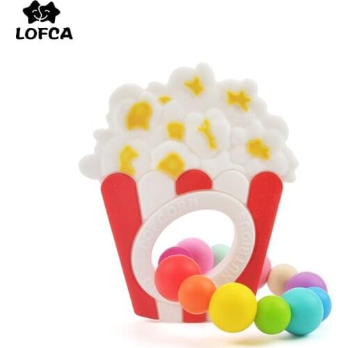 LOFCA 1PC Silicone Baby Teether Popcorn Bracelet Pendant Pacifier Clip Baby Teething Toy Silicone Beads Chew Food Grade Silicone
