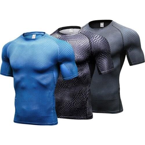 US Local Delivery 3pcs Sport Shirt Men Quick Dry Tight Shirts Mens Sportswear Soccer Jerseys Elasticity Mens Running T-shirts