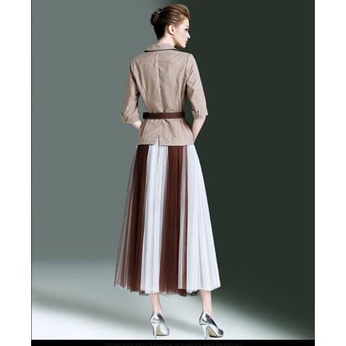 Two Suit 2020 Womens Piece Blazer Mesh Pleated Skirt Set Elegant Spring Matching Sets Women Fasion Ensemble Femme KJ1957
