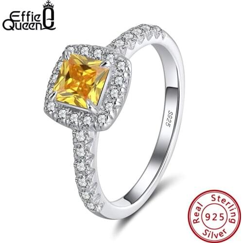 Effie Queen 925 Sterling Silver Square Solitaire Ring Brilliant Cubic Zirconia Engagement Promise Wedding Ring for Bride APR01