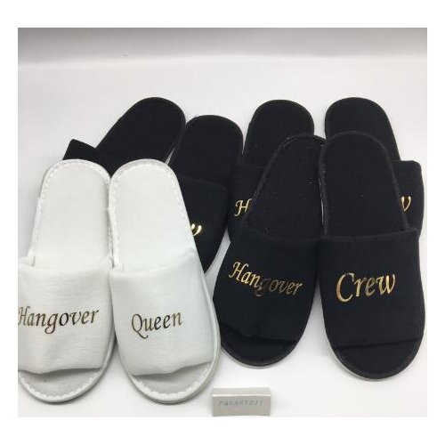 Customize black white wedding bridesmaid bride spa slippers day hen night out girl Hangover Crew Bachelorette party favors