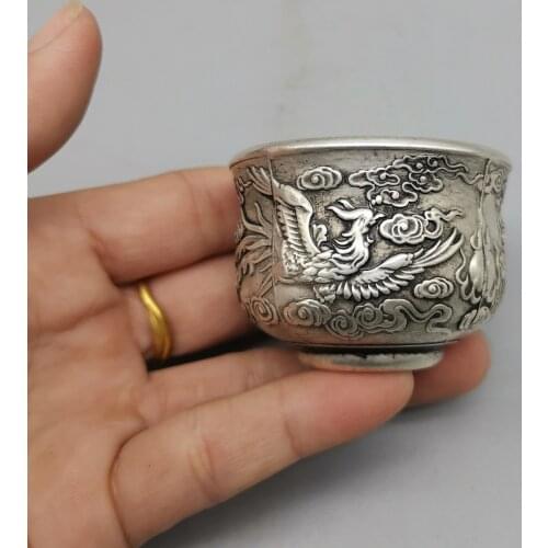 Collect Chinese Tibet Silver SculptureGood luck LongfengMetal Crafts Home Decorationng Bowl Decoration