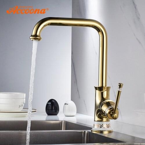 Accoona Kitchen Faucet Gold Sink Mixer Tap 360 Degree Rotation Kitchen Mixer Taps Kitchen Tap Golden Brass Body Faucet A44105W