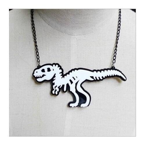 Punk rock acrylic dinosaurs skull pendant necklace for men women hip hop fashion jewelry palaeobios skeleton dinosaurs necklace