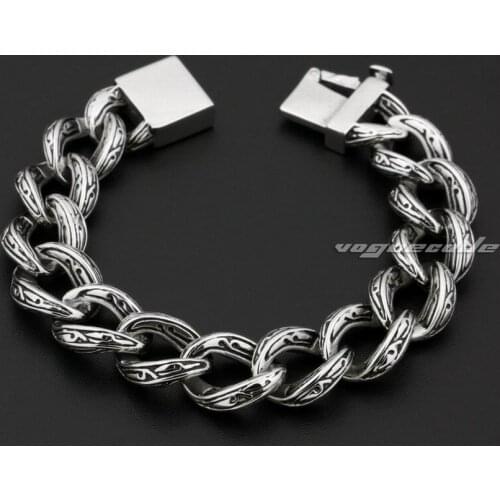 LINSION 316L Stainless Steel Mens Bracelet Biker Rocker Punk Link Chain 5C017 Free Shipping