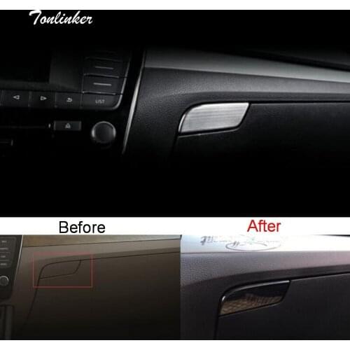 Tonlinker Cover Sticker For SKODA SUPERB 2016-18 Car Styling 1 Pcs stainless steel The Glove box handle Position Cover stickers