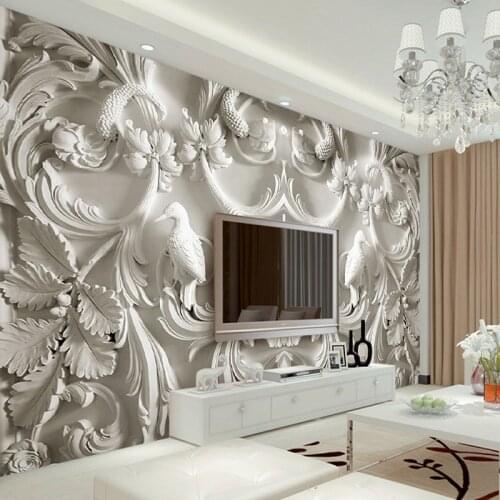 Custom Any Size Mural Wallpaper White Classic European Style Embossed 3D Stereo Living Room TV Background Wall Murals Wallpaper
