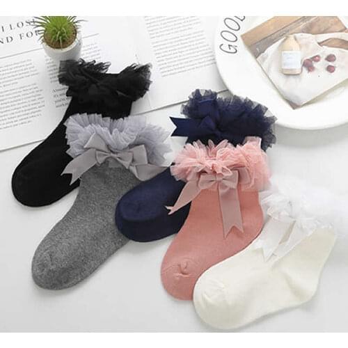 Baby Socks Ribbon Lace Bowknot Lace Socks Baby Kids Lovely Bitter Ballet Stage Priness Socks Party Wear Toddler Infant Cotton