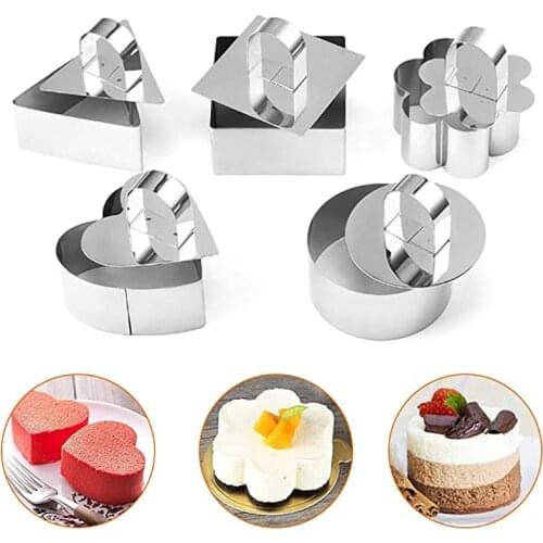 New 5Pcs/Set Cake Mold Stainless Steel Cake Ring Cake Tin Cooking Ring Cake Mould Set with Pusher For Cooking Mousse Desserts