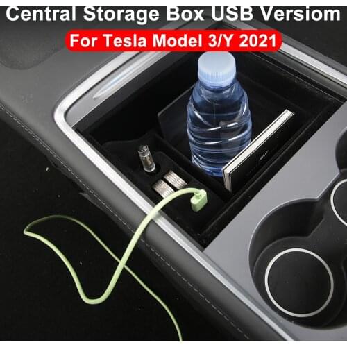 New For Tesla Model 3 Y 2021 Car Central Armrest Storage Box Organizer Containers Center Console USB Hub Extender Charger