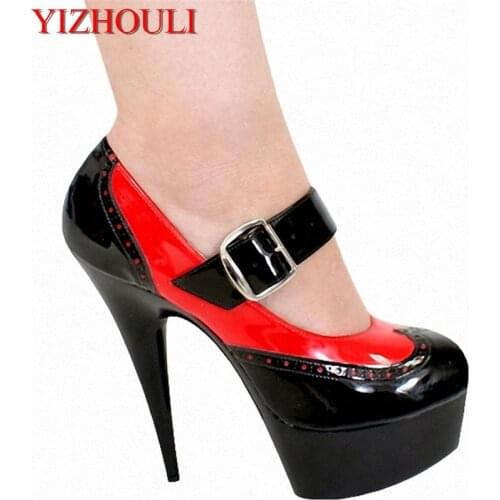 Sexy color block womens shoes 15cm ultra high heels single shoes Platform Mary-Jane Court Shoes with 5 3/4 Inch Stiletto Heel