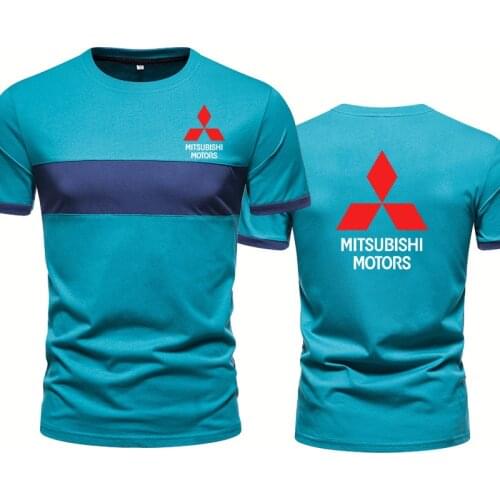 Casual Trend Mens Short Sleeve Mitsubishi Car Logo Printing Summer casual Cotton Splicing Fashion Harajuku Mens T-shirt
