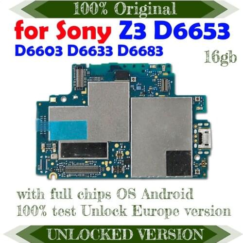 Unlocked 16gb for Sony Z3 D6653 D6633 D6683 Logic Board with Android System Motherboard 100% Original Full Chips Replace Plate