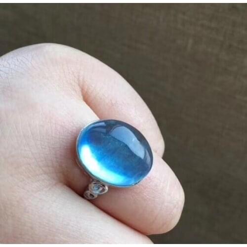 Certificate Natural Blue Aquamarine Crystal Adjustable Ring 19x16mm 925 Sterling Silver Fashion Ring AAAAAA