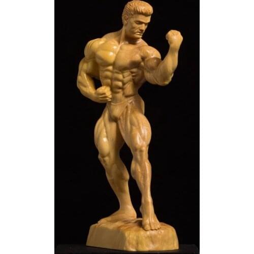 Boxwood 15cm Fitness Man Sculpture Wood Figures Bodybuilding Muscle Male Statue Home Decor