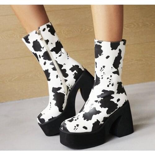 Fashion Newest Autumn Winter Mid Calf Boots Shoes For Women High Heels Platform Shoes 2021 Dress Casual Office Lady Shoes Woman