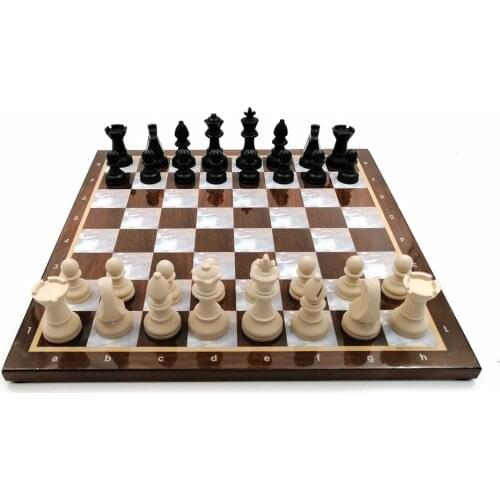 Chess Board Game Mother of Pearl Plated Chess Set Wooden Board Game with Plastic Chess Figures Walnut Color Family Game