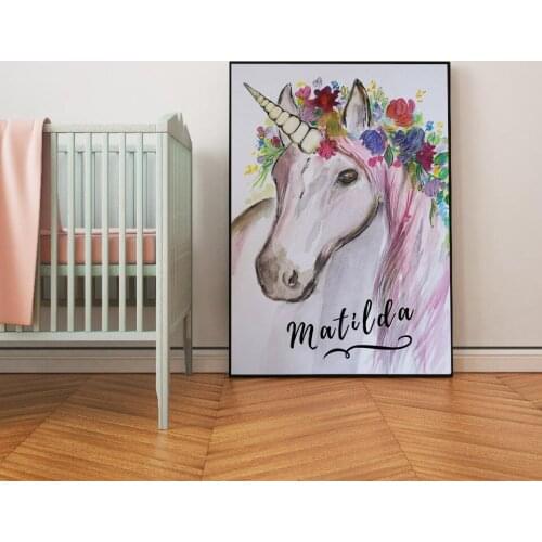 Nordic Flower Unicorn Poster Animal Canvas Prints Art Painting Home Decorative Pictures Childrens Nursery Bedroom Decoration