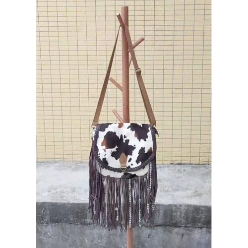 New Fashion Cow Tassel Shoulder Bag PU Lady Hobo Leopard Fringe Crossbody Purse Vintage Small Sunflower Handbag For Women