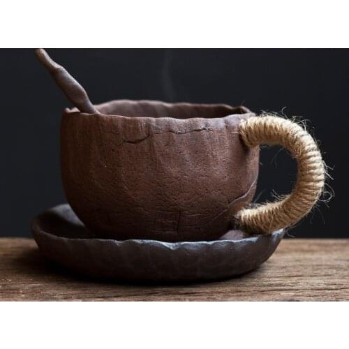 Japanese Ceramic Large Capacity Coffee Cup With Saucer Simple Household Breakfast Milk Mug Coarse Pottery Handmade Latte Cup