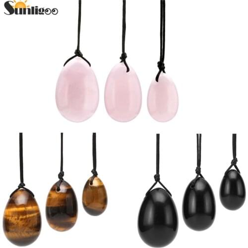 Sunligoo Drilled Rose Quartz Jade Egg for Kegel Exercise Pelvic Floor Muscles Vaginal Exercise Yoni Egg Ben Wa Ball Health Care