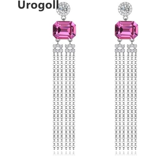 Fine Jewelry Earring Silver 925 Jewelry crystal stone dangle earrings 925 pure silver geometric long Tassel Earrings For Women