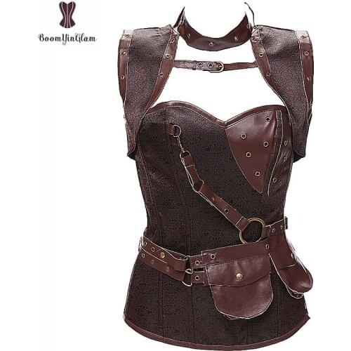 Vintage Corset Women Steampunk Corsets Steel Boned Bustier Punk Plus Size 6XL Korset Cover Neck Zipper Overbust Gothic Corselet