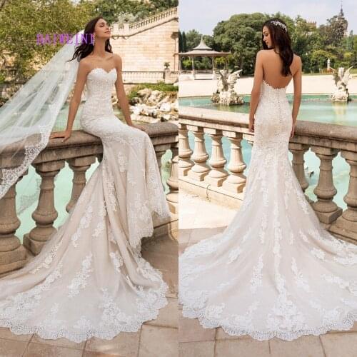 Robe de mariee New arrival Simlple Beading Wedding Dresses 2021 Luxury Mermaid Embroidery Pearl Wedding Gowns vestidos de noiva